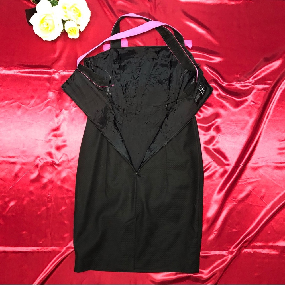 INC International Concepts Black & Pink Bow Tie Criss Cross Strap Sheath Dress - Picture 6 of 9